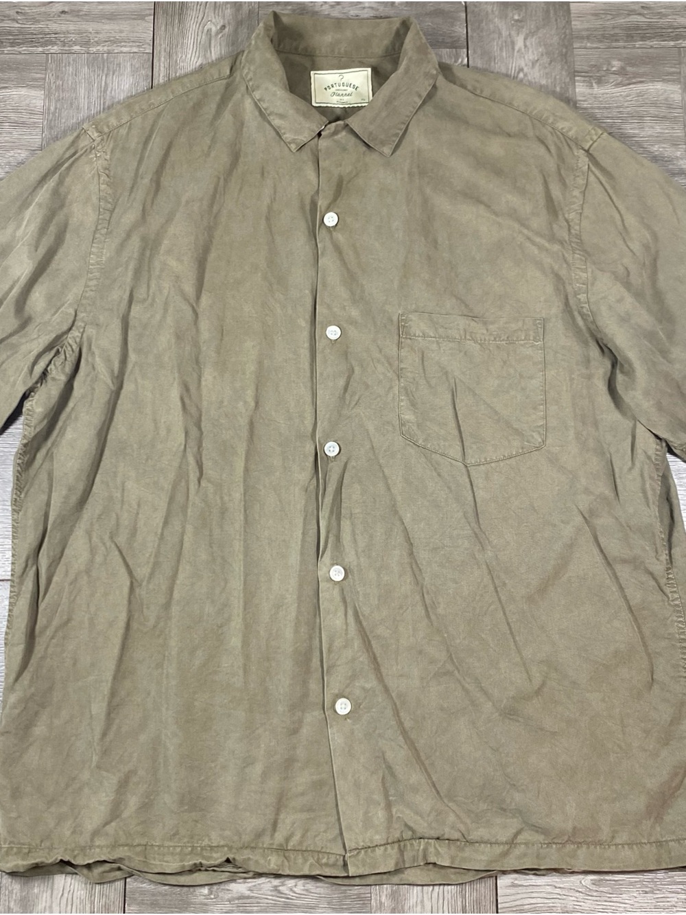 Portuguese Flannel Camp Men's Button Up Shirt - Short Sleeve Olive Khaki - XL